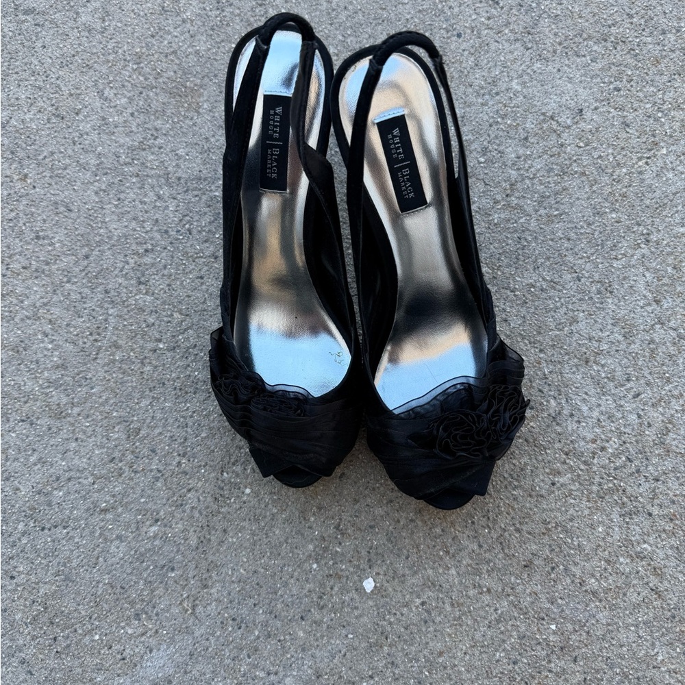 White House Black Market Black Floral Heels